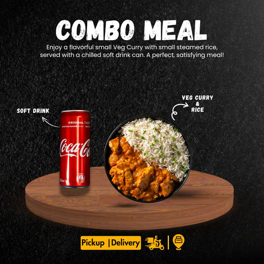 Veg Curry + Rice + 1 Soft Drink