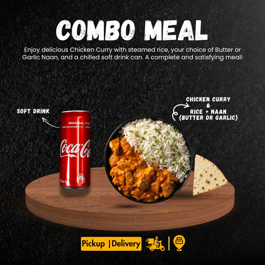 Chicken Curry + Rice + Naan + 1 Soft Drink